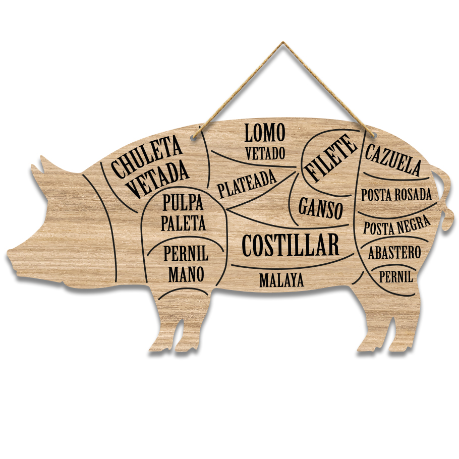 Cerdo Quincho madera grabada. ancho 40 x 25 cms.